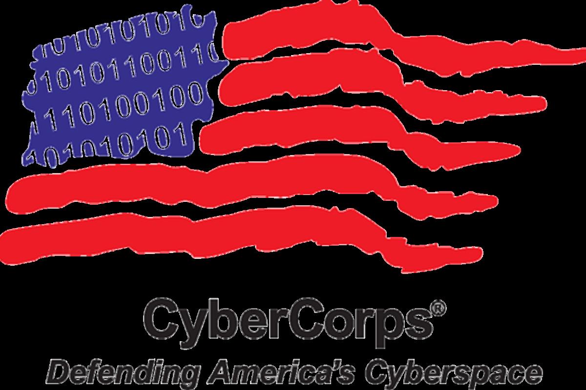 CyberCorps logo featuring a stylized U.S. flag made of binary code, with the text “CyberCorps” and the tagline “Defending America’s Cyberspace.”