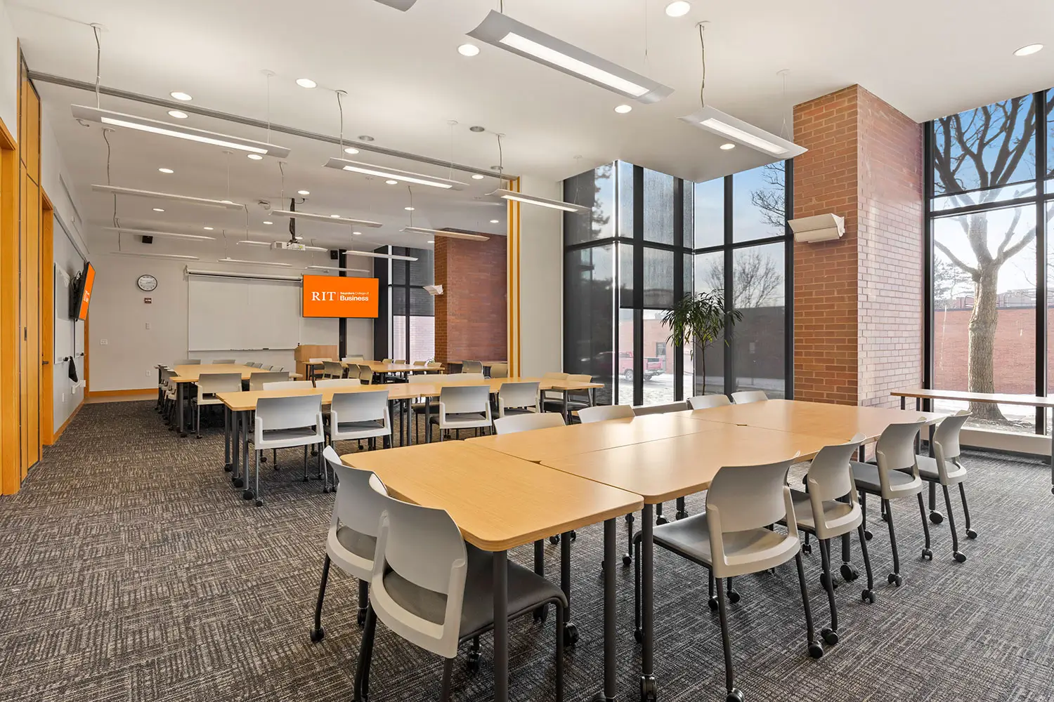 the back of an empty classroom