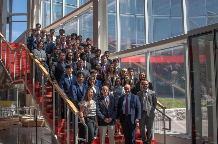 Students standing on staircase