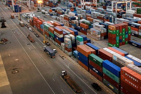 stacks of shipping containers.