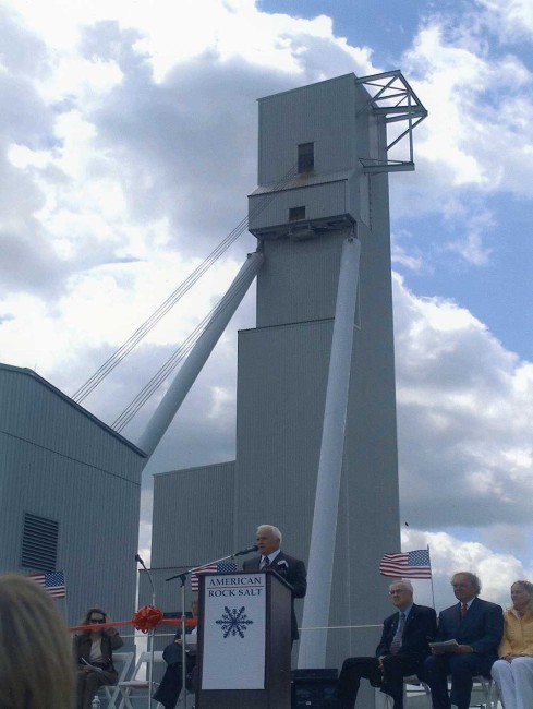 Mr. Saunders standing at a podium at American Rock Salt facility