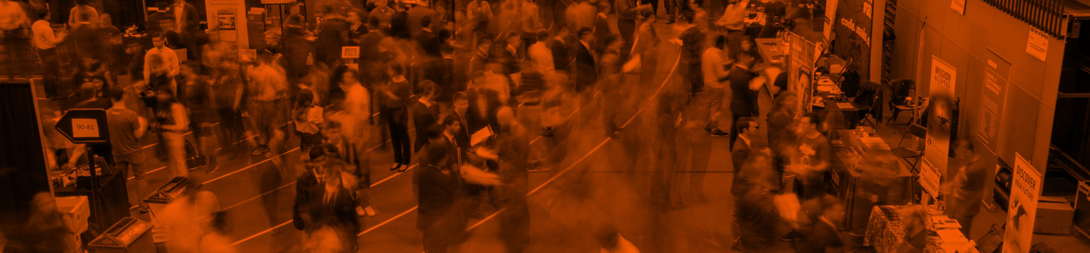 An aerial view of students talking with recruiters during a career fair in the Gordon Field House.