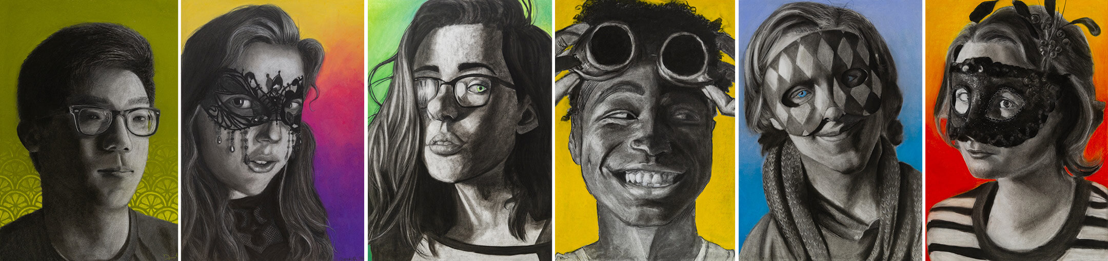A collection of self-portraits by students