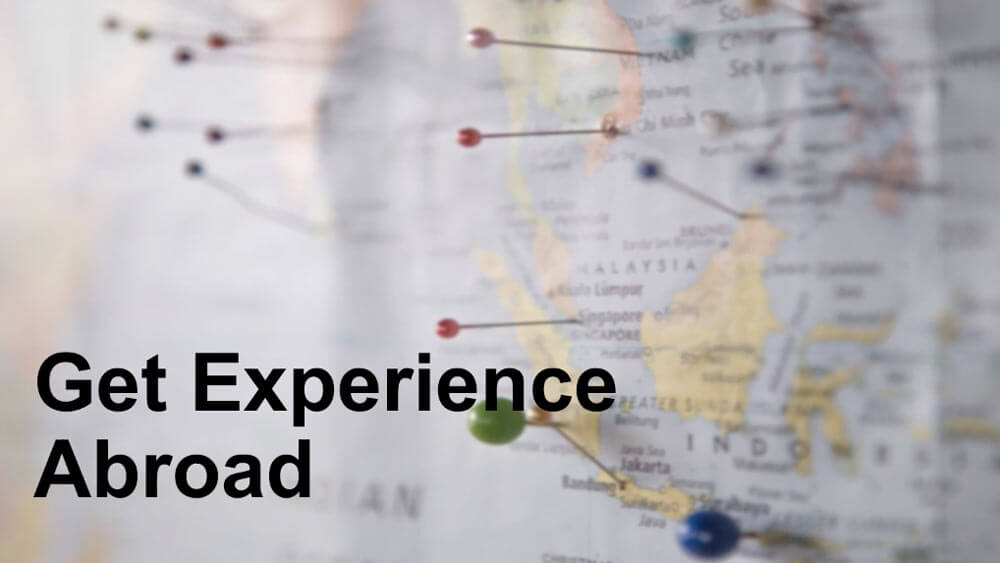 A map with pins in it and the text "Get Experience Abroad" in the bottom left.