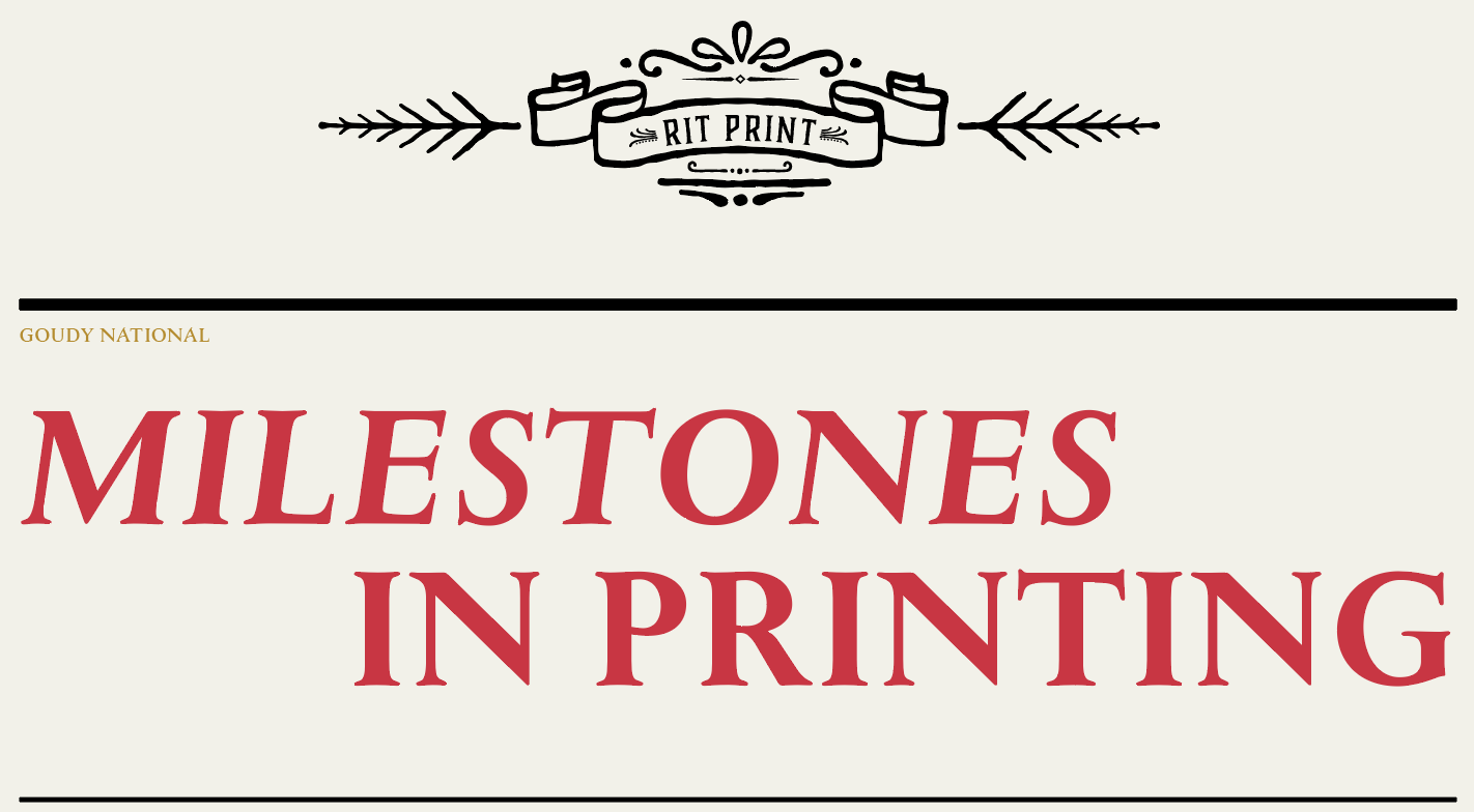 title graphic in red type "Milestones in Printing"