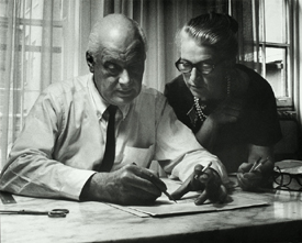 Photograph. Will Burtin at work with wife and collaborator, designer Cipe Pineles, n.d. Photo by A.V. Sobolewski.