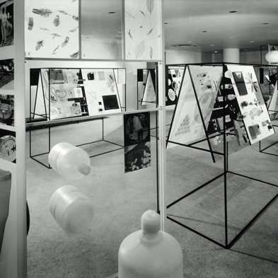 Photograph. Overview of Plastics in America exhibit, 1956. Designed by Burtin for United States Information Agency. Photographer: Ezra Stoller © Esto