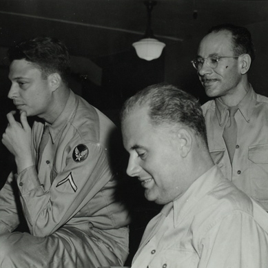 Photograph. Burtin with co-workers at U.S. Office of Strategic Services, c.1943-1945.