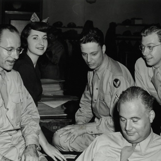 Photograph. Burtin with co-workers at U.S. Office of Strategic Services, c.1943-1945.
