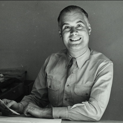 Photograph. Burtin at work at U.S. Office of Strategic Services, c.1943-1945.