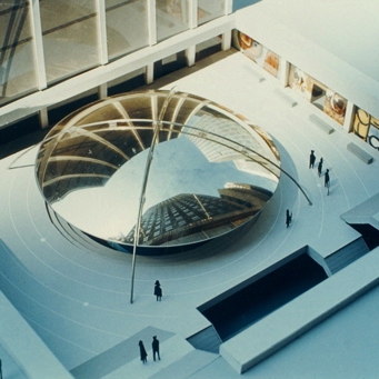 Photograph. McGraw Hill Communications Center plaza [model], New York City, c.1968.