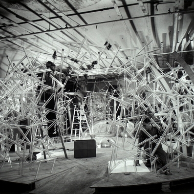 Photograph. Cell (24 ft.) construction showing joint connections, 1958. Photograph by Ezra Stoller © Esto.