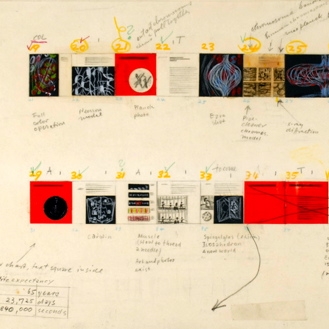 Artwork. Layout design of panels for Communication of Knowledge exhibition celebrating Burtin’s receipt of AIGA gold medal, 1971.