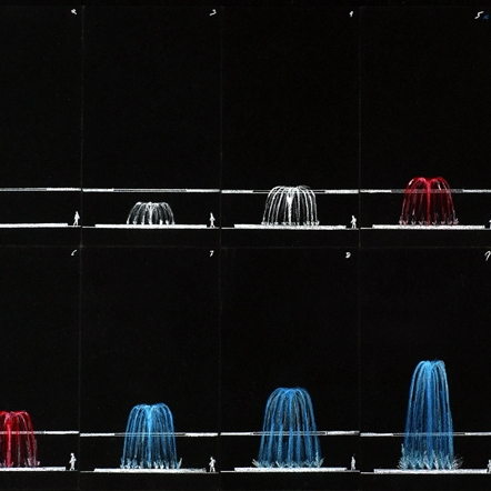Artwork. Pastel drawings of fountain progression. Designed for McGraw Hill Communications Center plaza, New York City, c.1968.