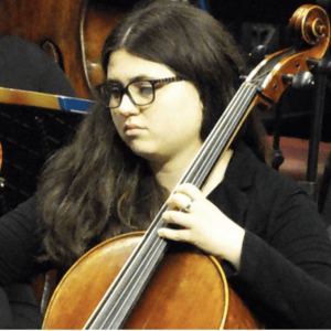 Rebecca Verchimak playing a cello.