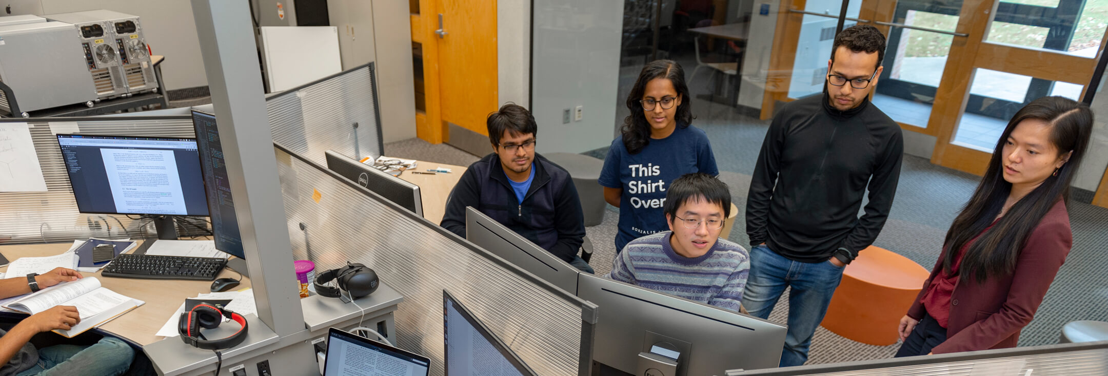 Linwei and students in computer lab.