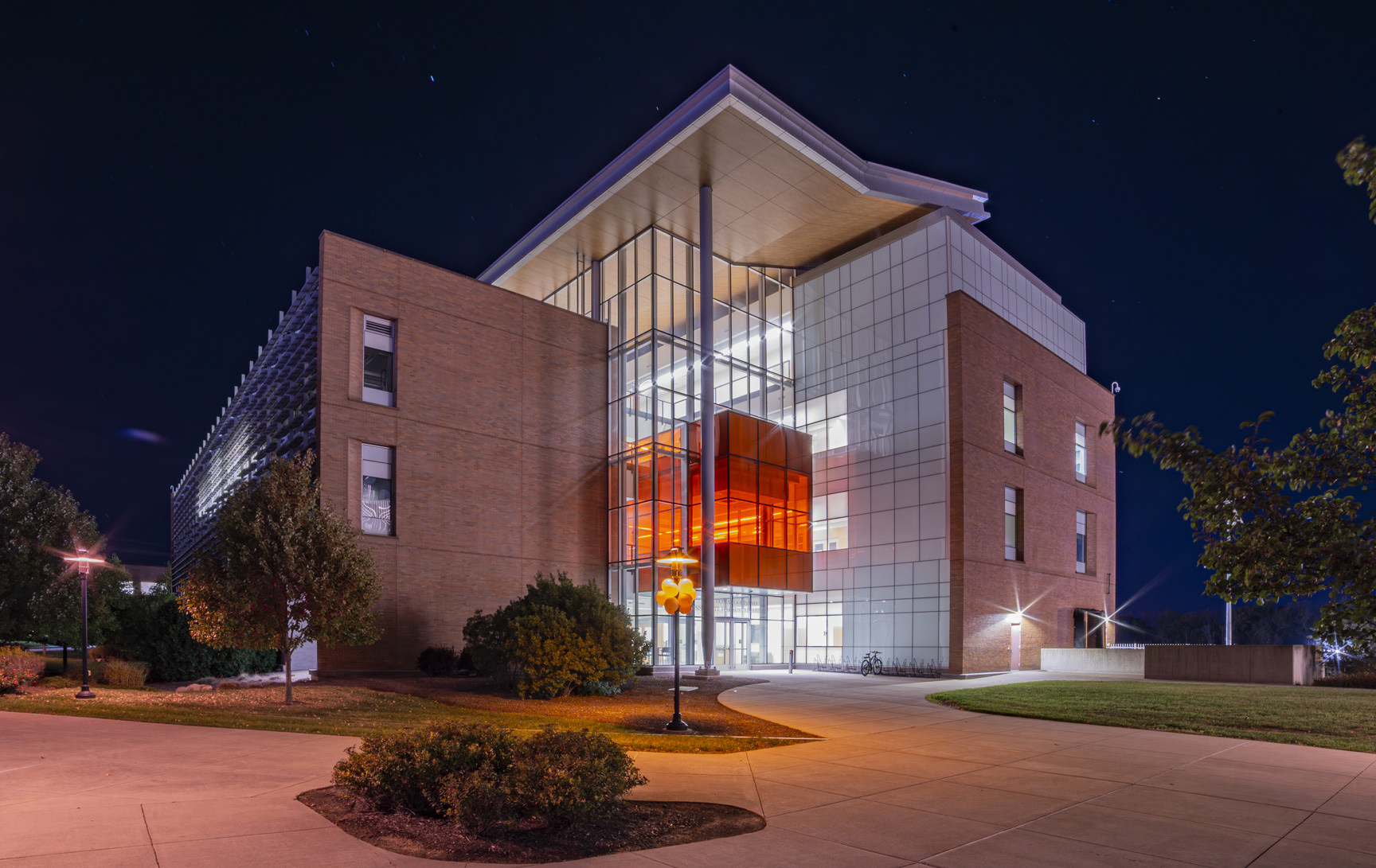 Sustainability Hall exterior at night