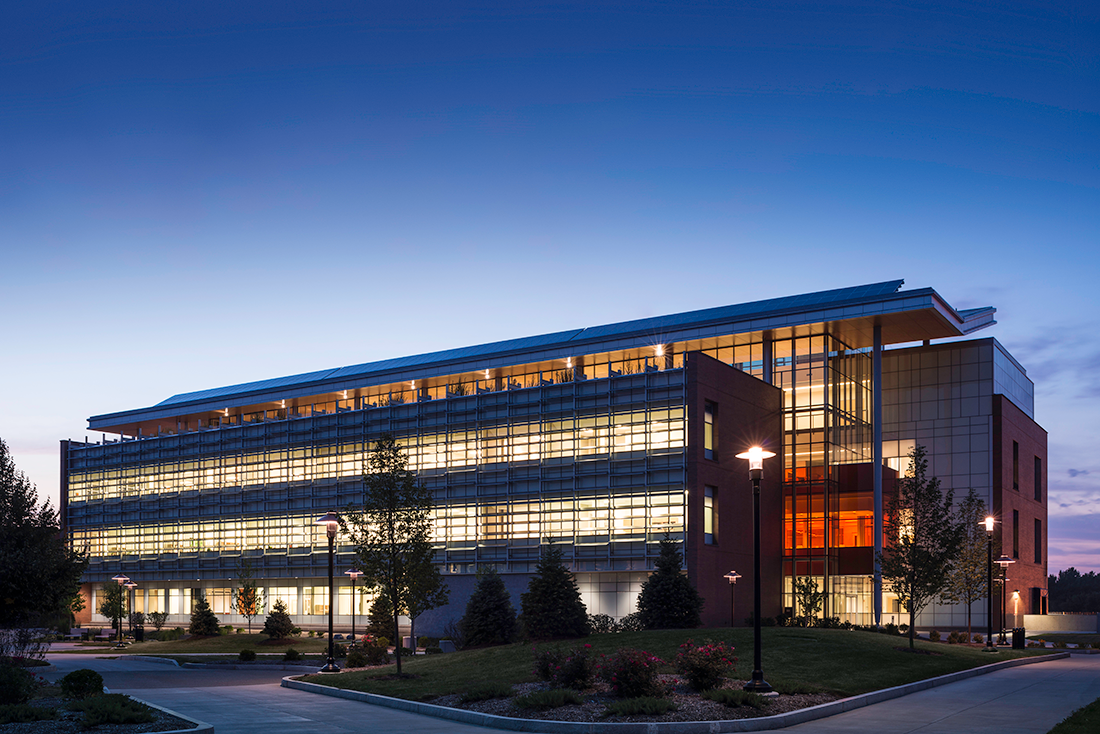 Exterior view of GIS building at night