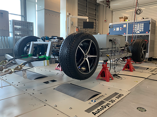 chassis dynamometer hooked up to machines to test performance