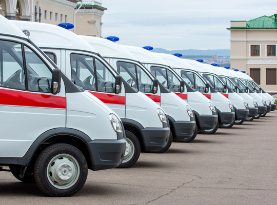 line of ambulances
