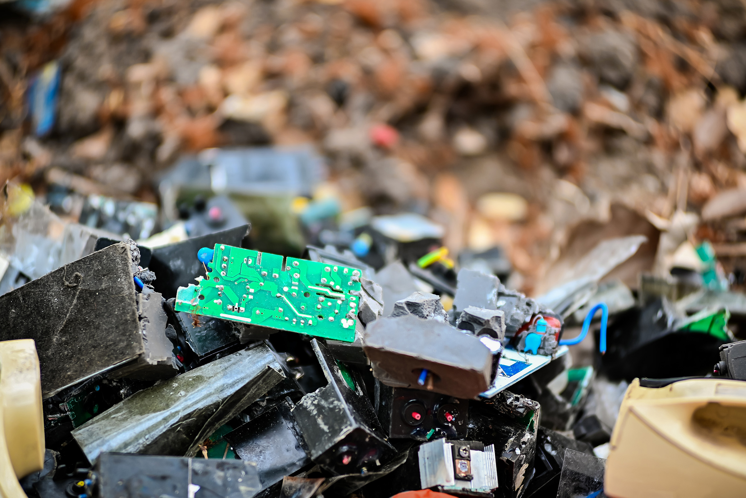 Closeup of electronic waste pile