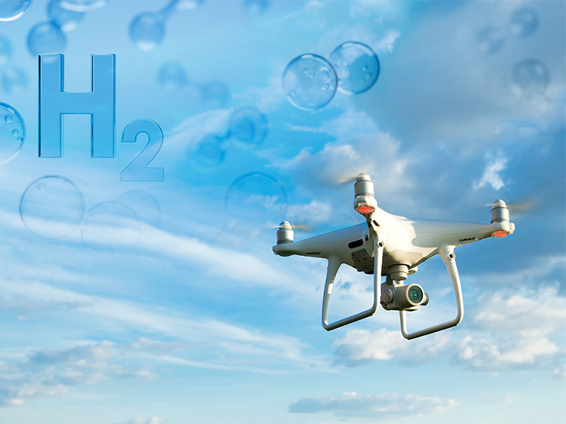 drone in blue sky with clouds and H2O