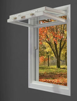 an opened folding window designed by Rochester Colonial