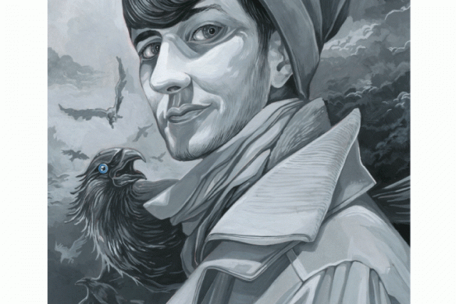 Black and white illustration of a person with short hair