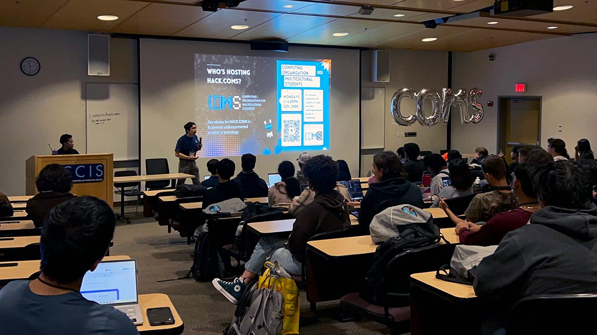 students in a classroom viewing a presentation.