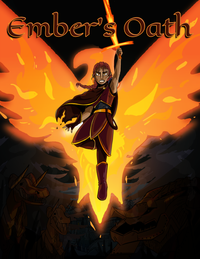 Ember's Oath Game poster featuring a character with a sword