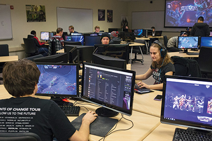 students playing games in a lab