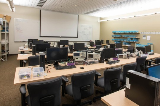 Computer lab with embedded systems monitoring equipment