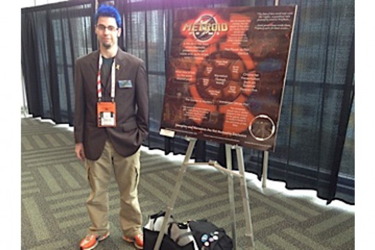 Person standing next to display