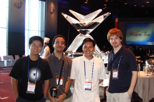 Students posing at an award ceremony