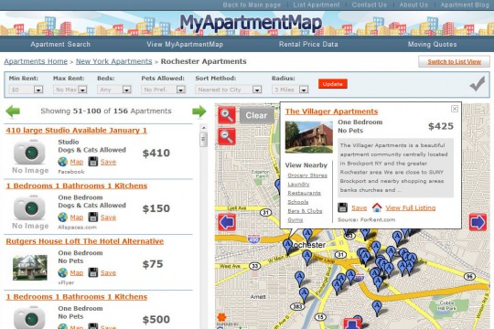 Website displaying apartments