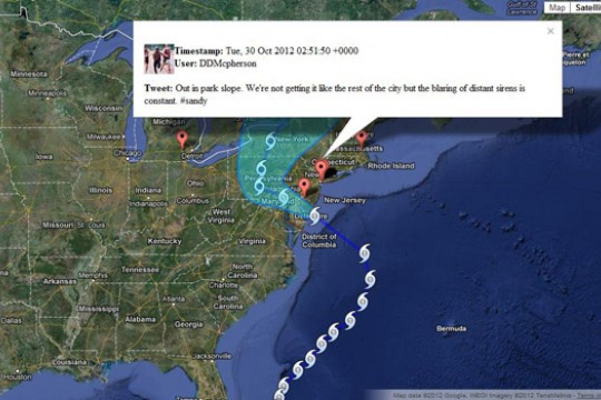 Picture of Hurricane Tracker with tweet displayed over