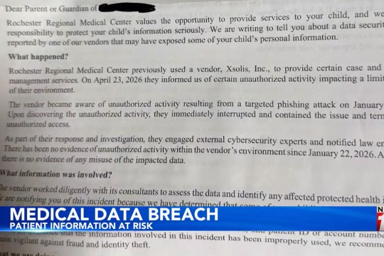 a letter discussing a data breach at R R H