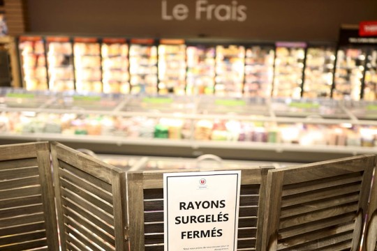 the freezer section at a french grocery store