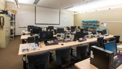 Computer lab with embedded systems monitoring equipment