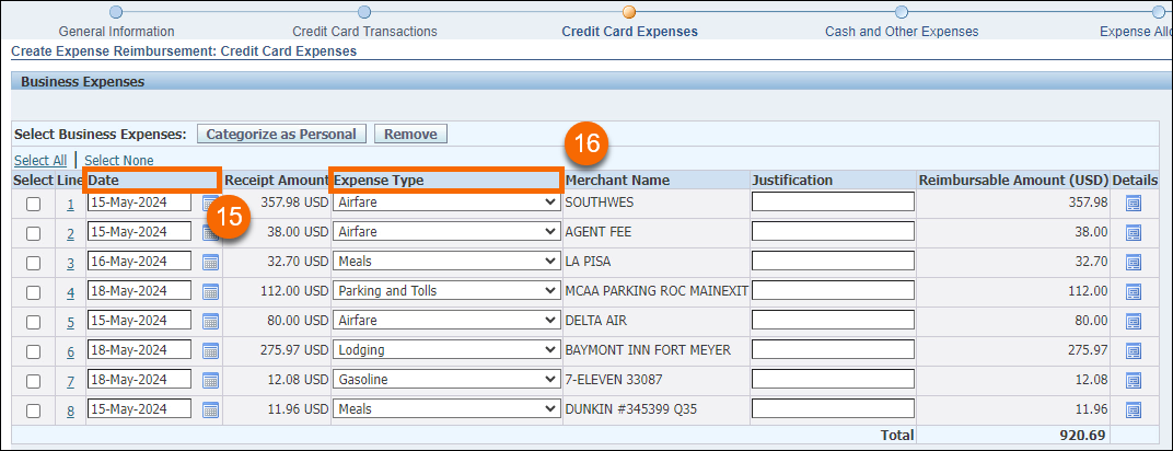 Enter and Verify Business Expenses