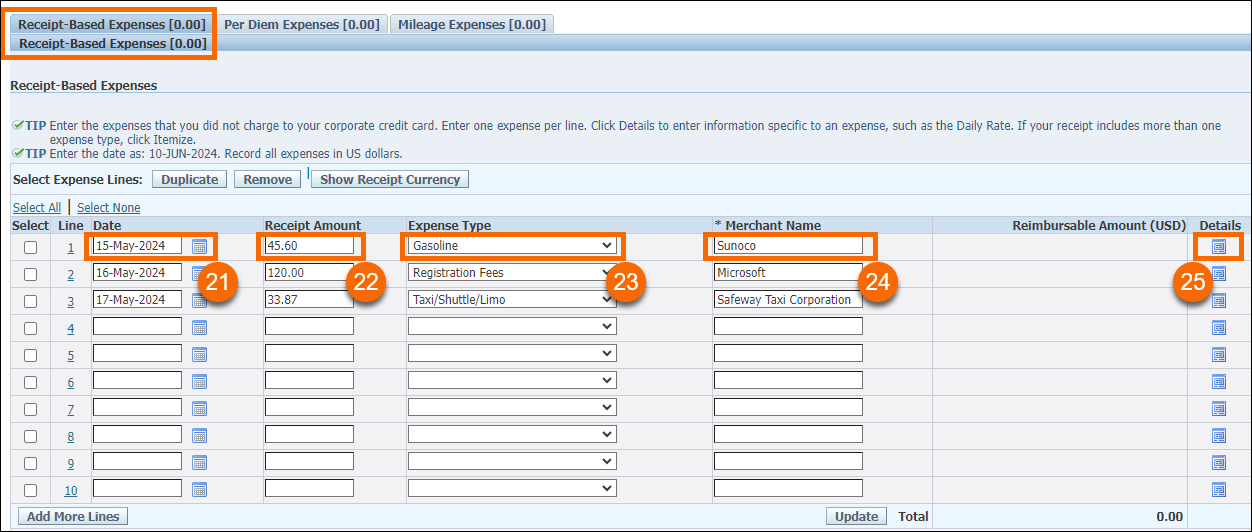 Receipt-Based Expenses