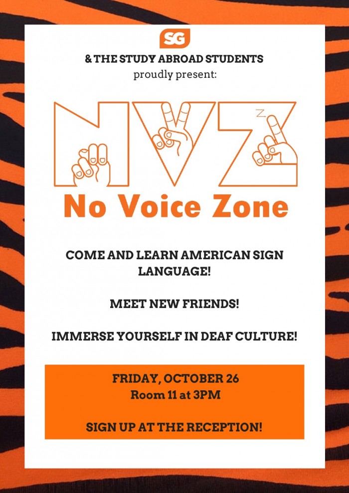 Join us at the NO VOICE ZONE and learn the basics of American Sign