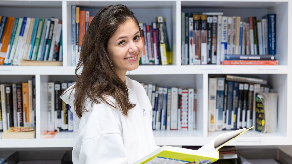 Student working at the Library