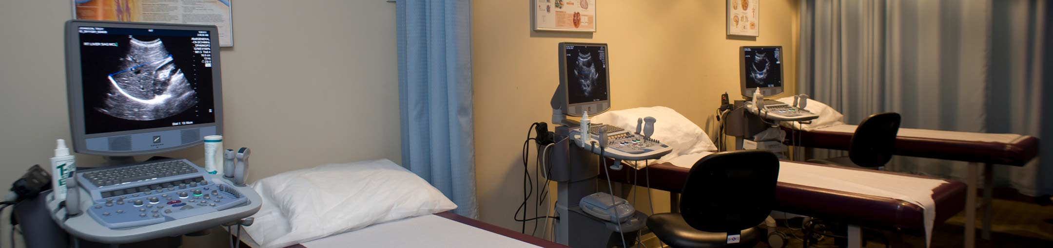 Three empty ultrasound stations