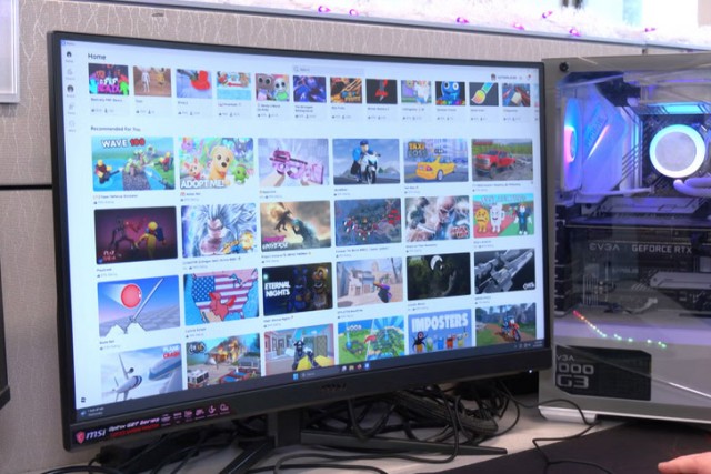 Roblox app interface displayed on a screen, representing the platform’s gaming environment for users.
