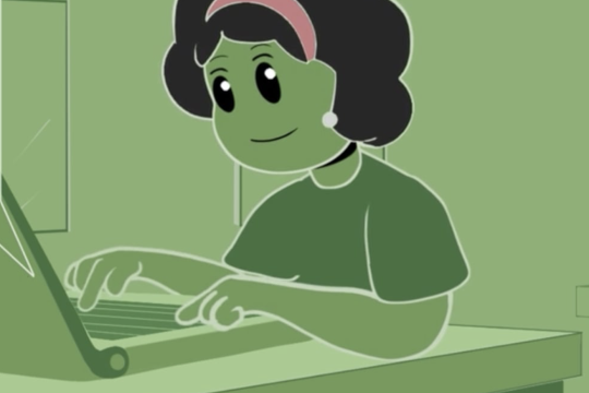 a cartoon of a girl coding