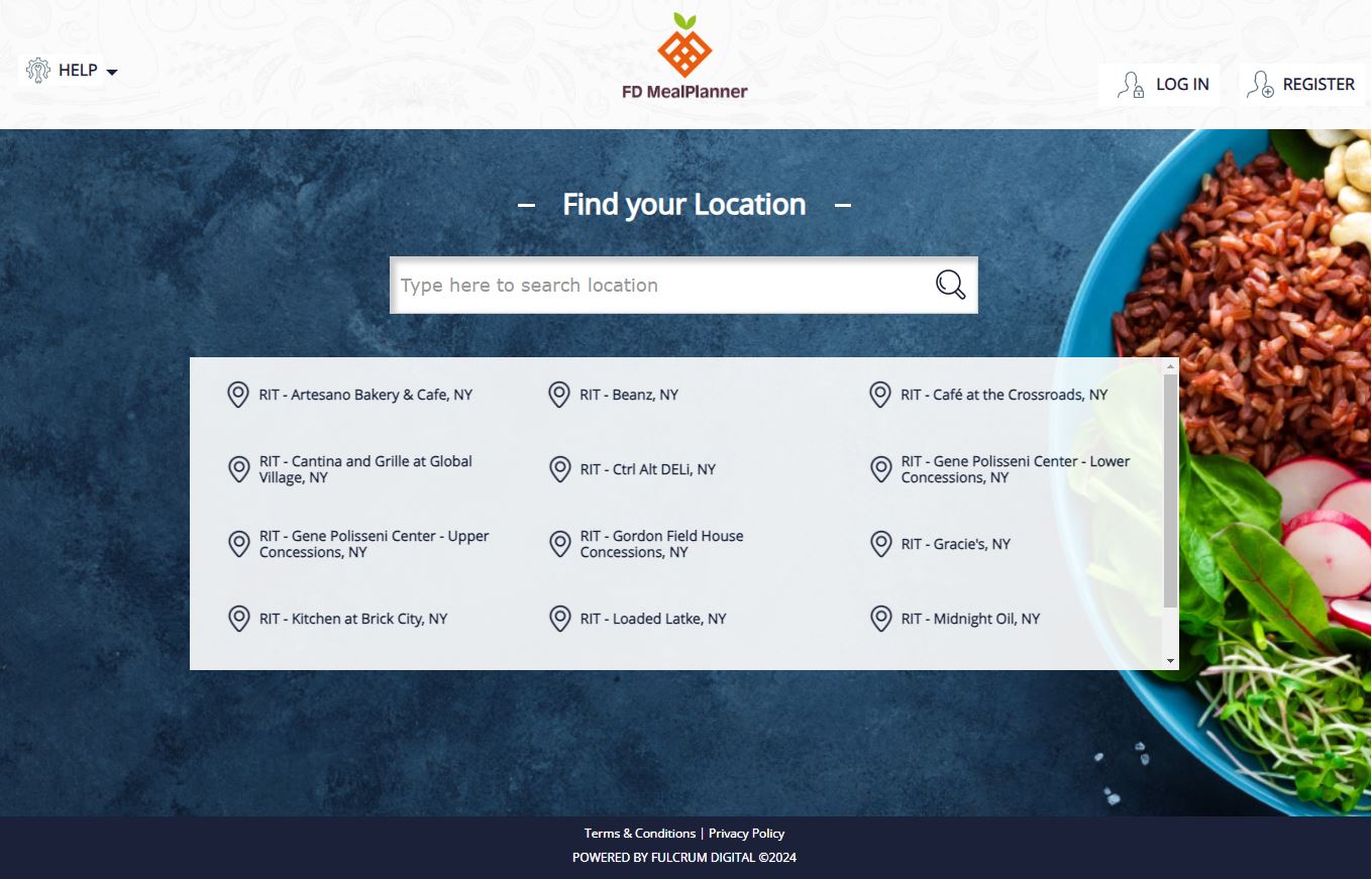 FD MealPlanner home screen for RIT