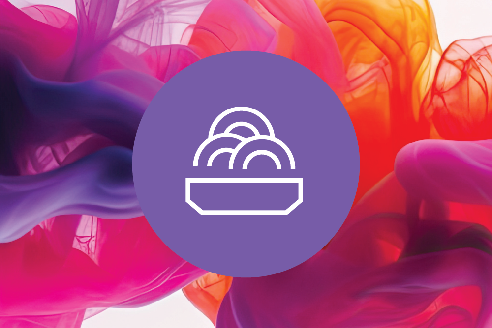 colored background with line drawing of ramen bowl