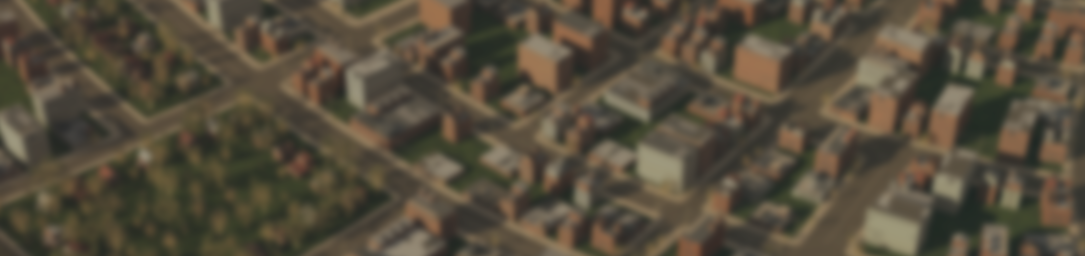 Overhead simulation of a wide area Suburban Scene with buildings and forests