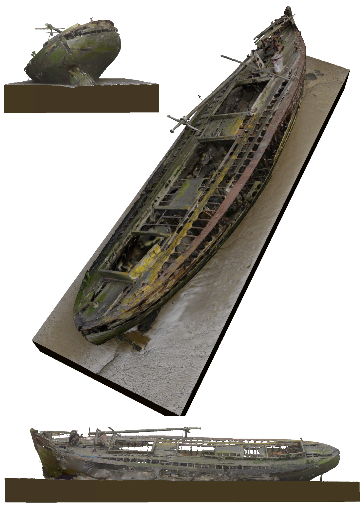 Geometry for a submerged shipwreck based on a 3D scan of a wooden barge wreck off of Frobisher Way, Greenhithe, Kent UK. The single along-track "slice" shown in the accompanying figure is across center of the boat, including the folded mast. "Greenhithe Barge Wreck" (https://skfb.ly/oSwQU) by artfletch is licensed under Creative Commons Attribution (http://creativecommons.org/licenses/by/4.0/).